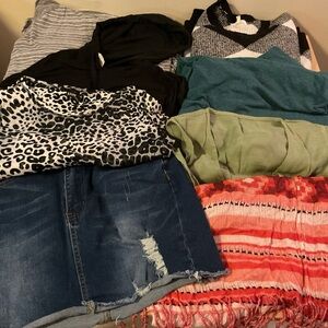 Mixed Label Women’s Long Sleeve Shirt Jean Skirt Vest Top Lot x8 Bundle Sm Med